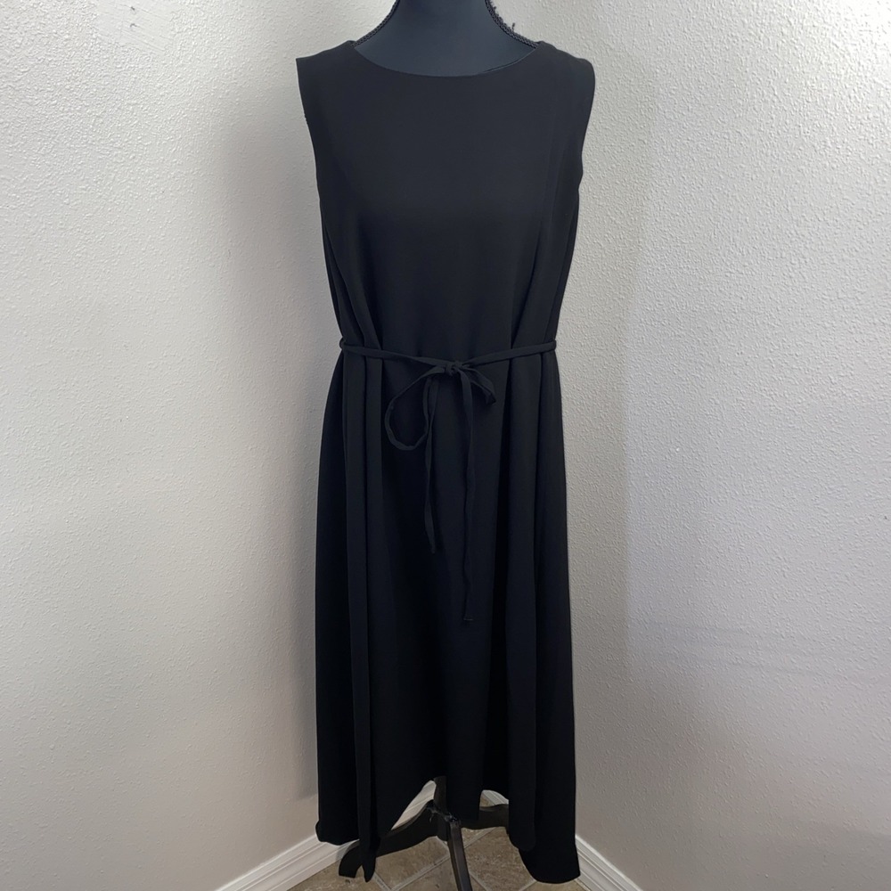New Lattelier Tie Waist‎ Dress Women's Large Black Lined Business Cocktail Party